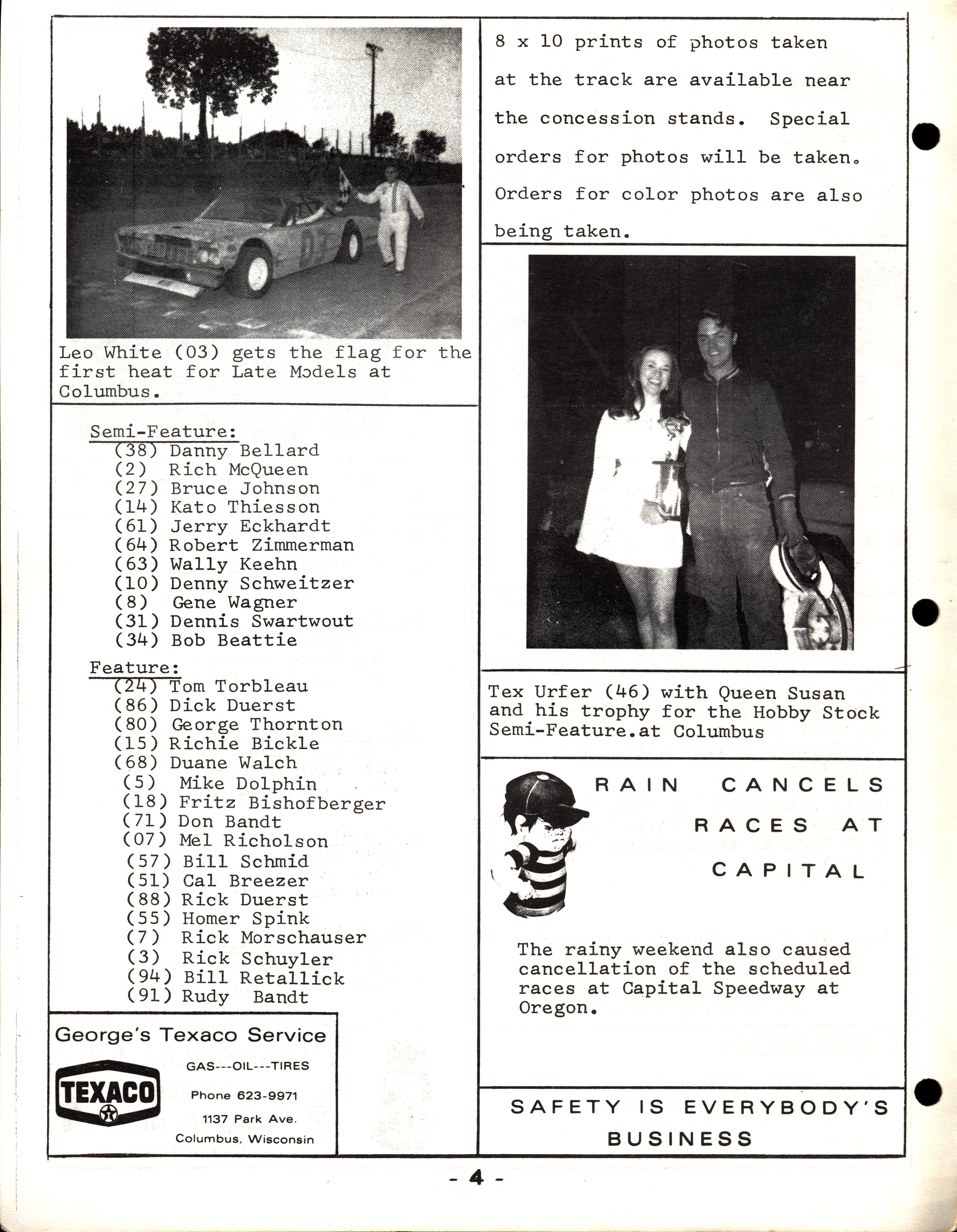 Checkered Flag Racing News June 10, 1969 back cover
